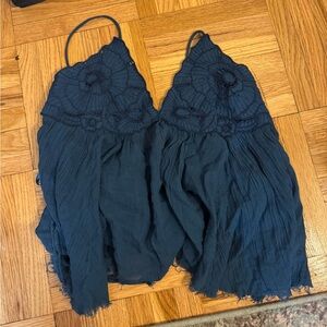 Navy Blue Lace Halter Top